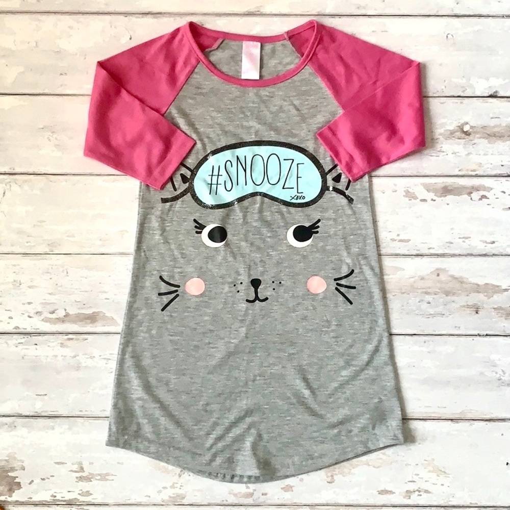 Girls 4/5 Nightgown Pink Gray Animal Face XOXO 4T 5T Pajamas Pjs Gymboree